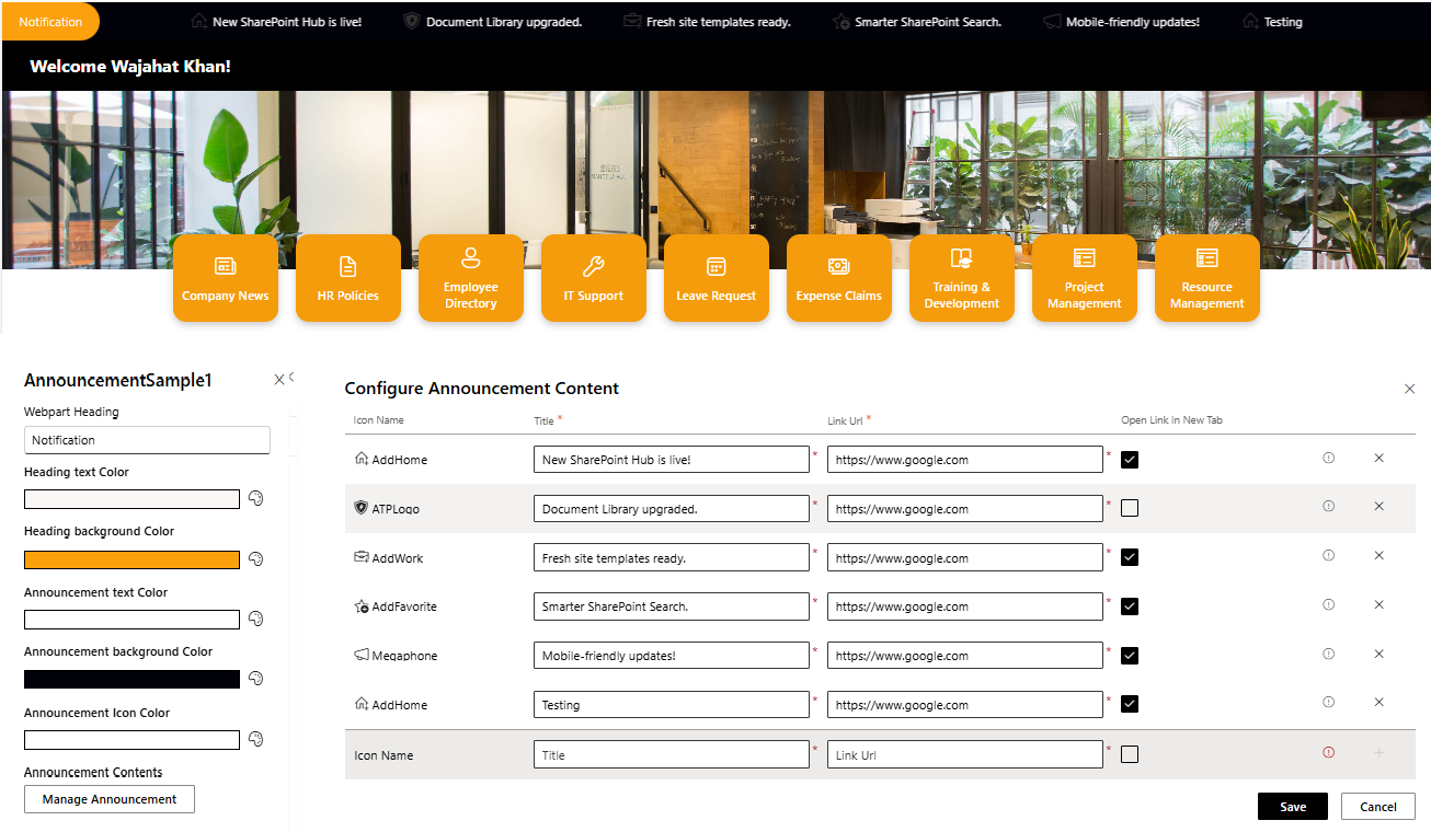 SharePoint Announcement SPFX Webpart